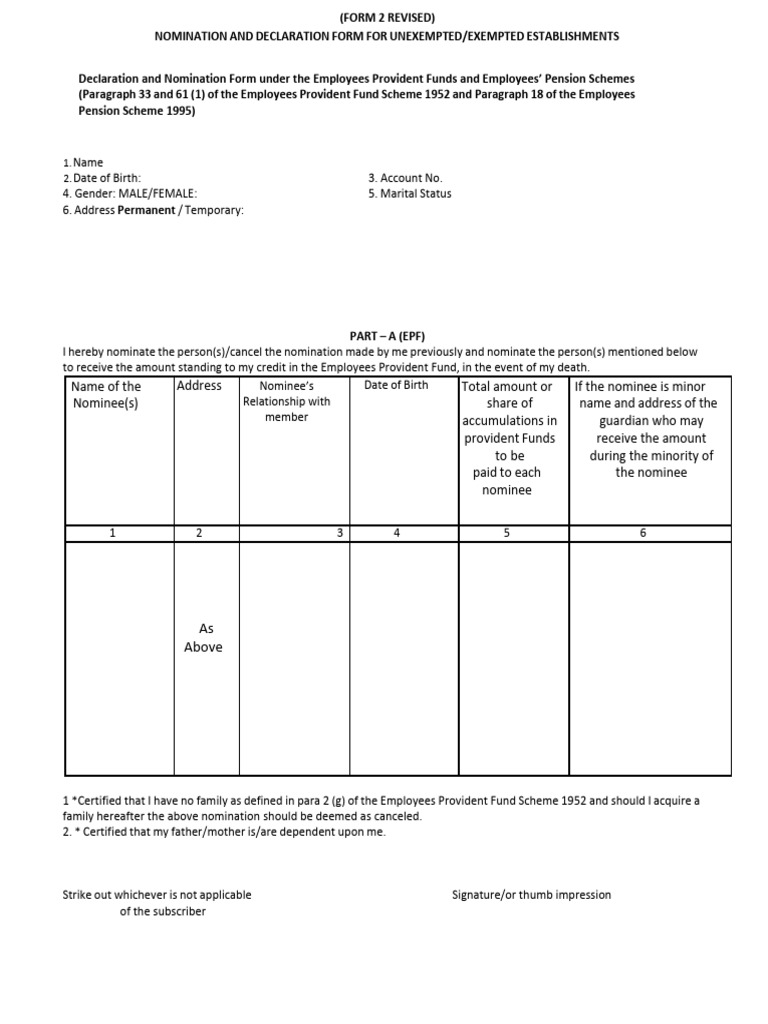 EPF and EPS Nomination Form Guide | PDF | Employee Benefits | Pension