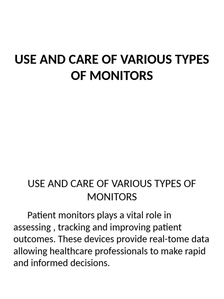 Use and Care of Various Types of Monitors | PDF | Blood Pressure ...