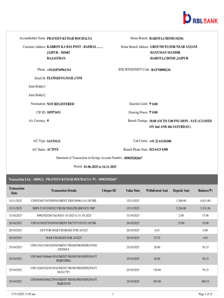 Savings Account Transaction Statement | PDF | Financial Services | Banking