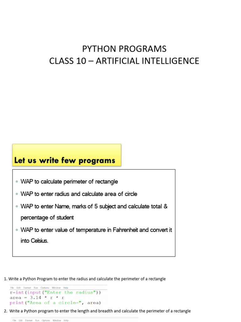 Class 10 - Python Programs - UT1 | PDF