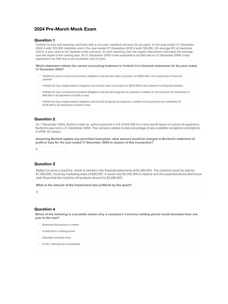 2024 Pre-March Mock Exam Questions | PDF