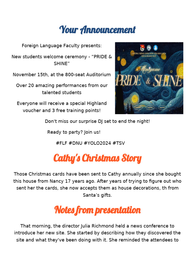 New Students Welcome Ceremony Event | PDF