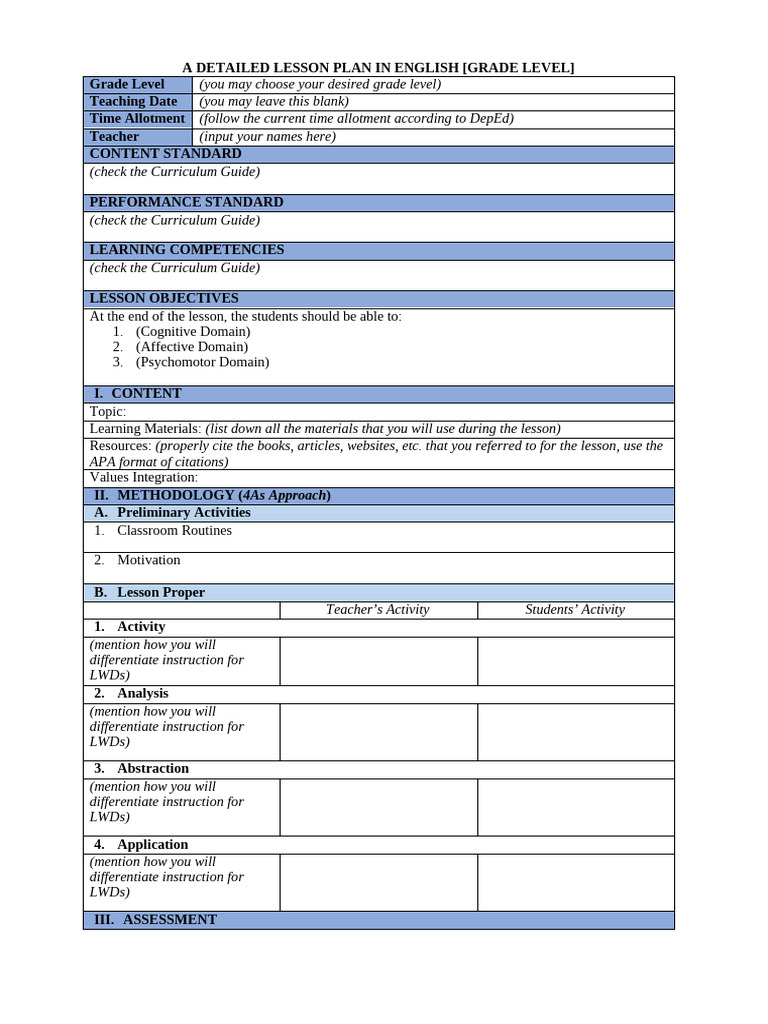 English Lesson Plan Template | PDF