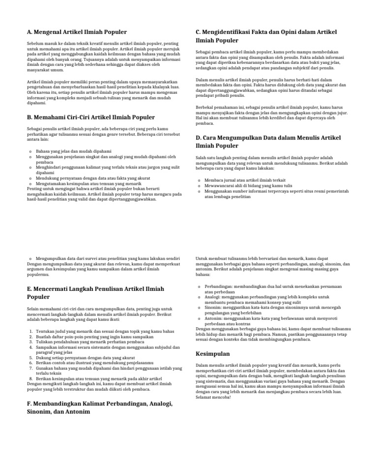 Panduan Menulis Artikel Ilmiah Populer | PDF