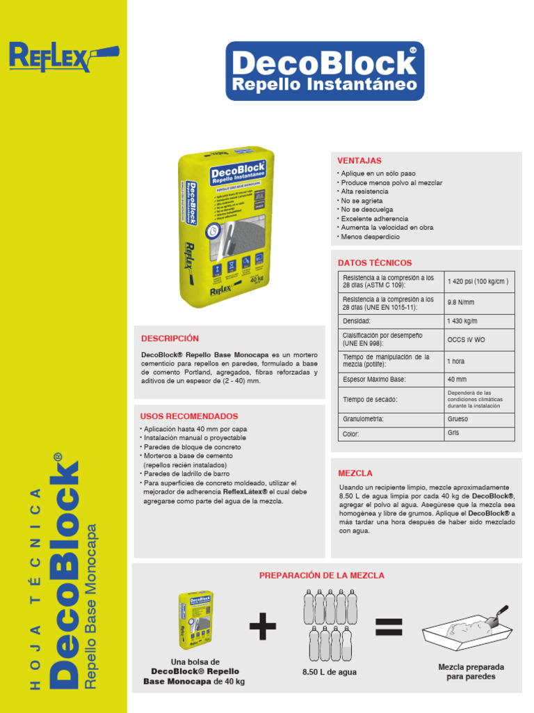 DecoBlock Repello Monocapa: Guía Técnica | PDF | Hormigón | Mortero ...