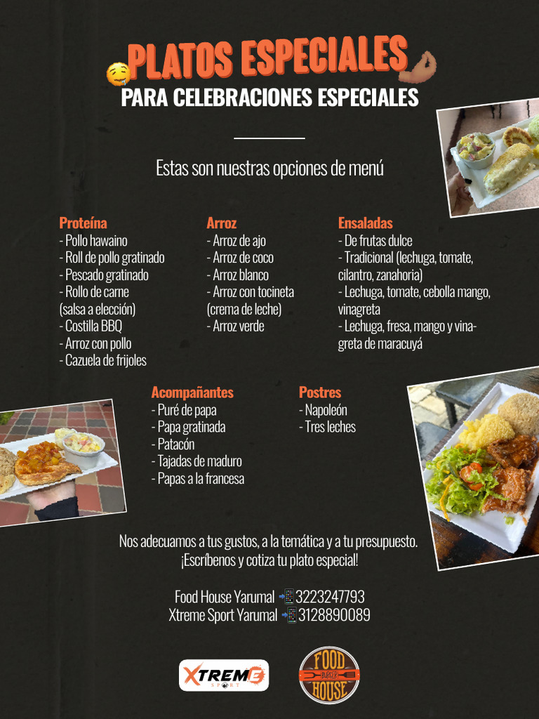 Menu PlatosEspeciales FoodHouse XtremeSport | PDF