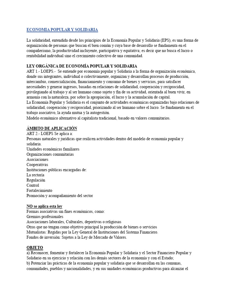 Economía Popular y Solidaria: Principios y Leyes | PDF | Cooperativa ...