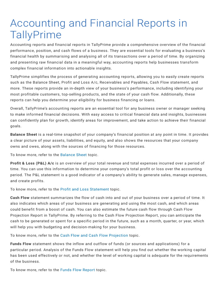 TallyPrime Accounting and Financial Reports | PDF | Debits And Credits ...