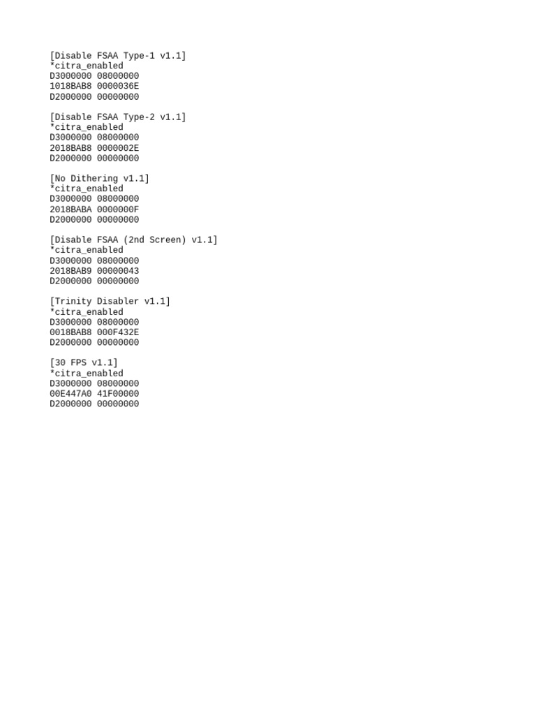 Citra Emulator Cheat Codes v1.1 | PDF