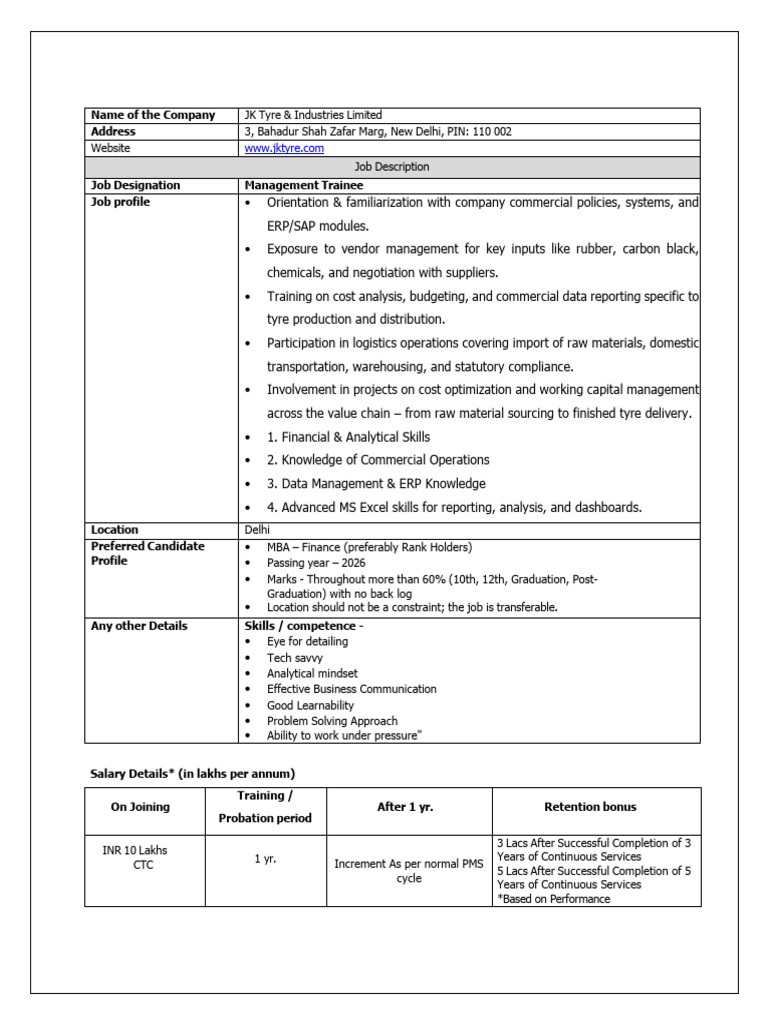 Job Description - Finance CTP 1 | PDF | Business
