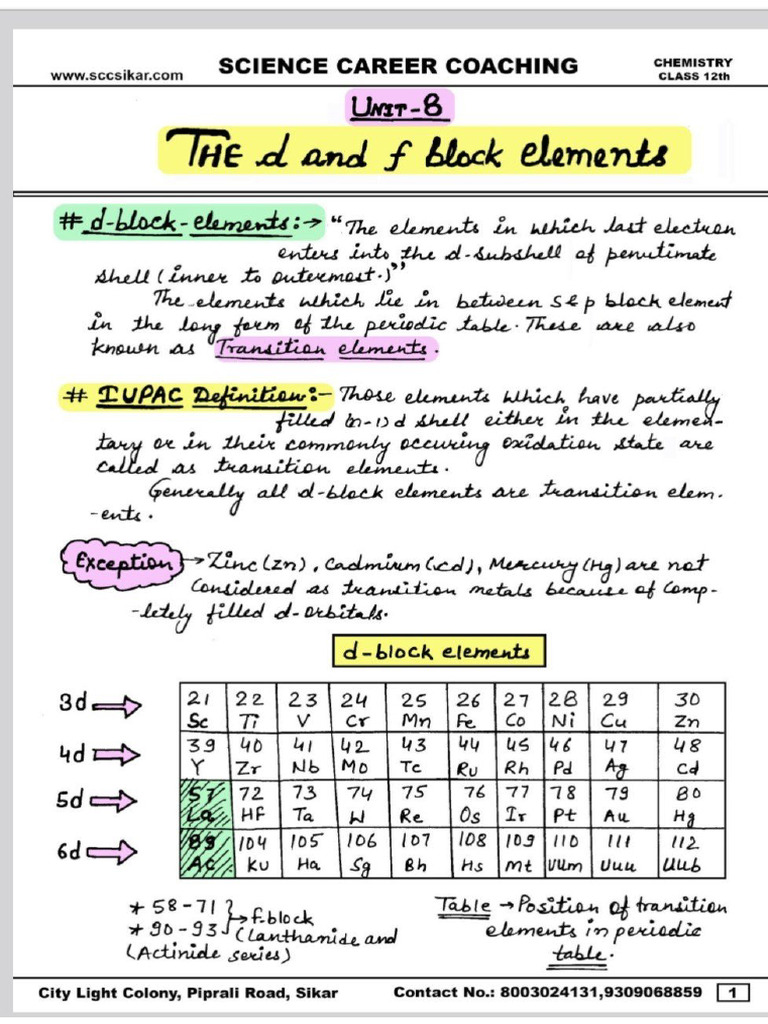 The D & F Block Elements | PDF