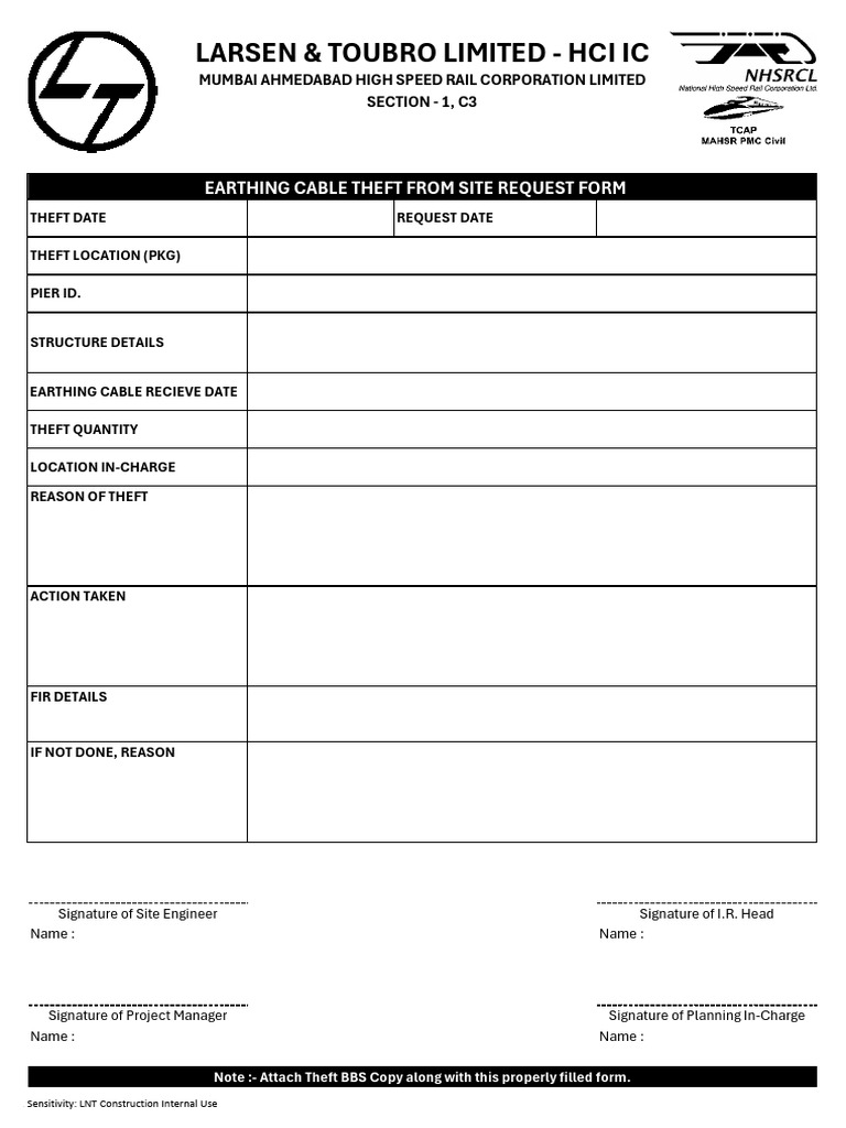Theft From Site CNB Rebar Request Form | PDF