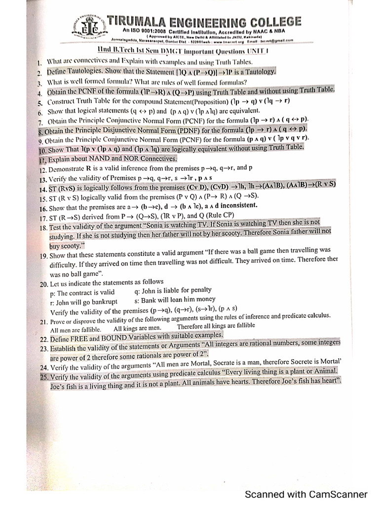 DMGT Unit Wise Imp Questions | PDF