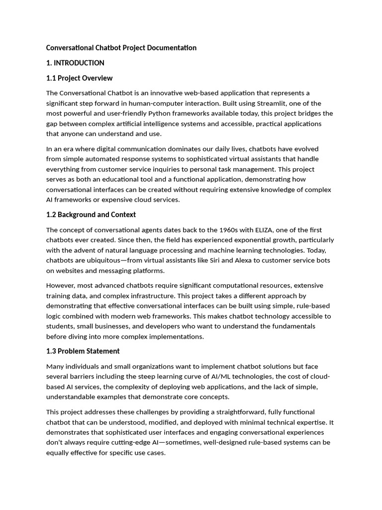 Conversational Chatbot Project Documentation | PDF | Python ...