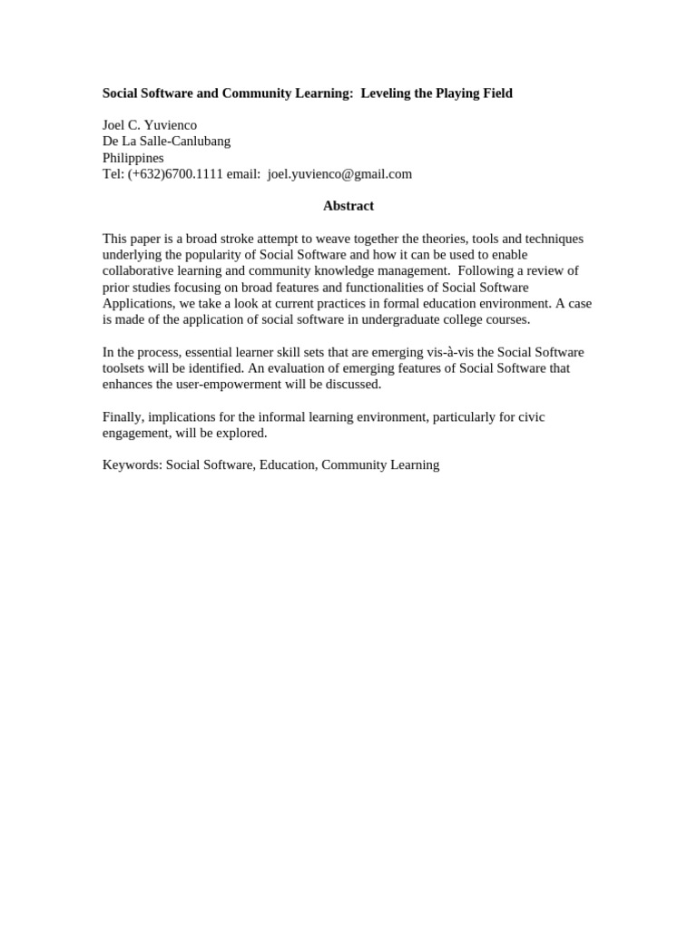 Social Software in Community Learning | PDF | Social Software | Tag ...