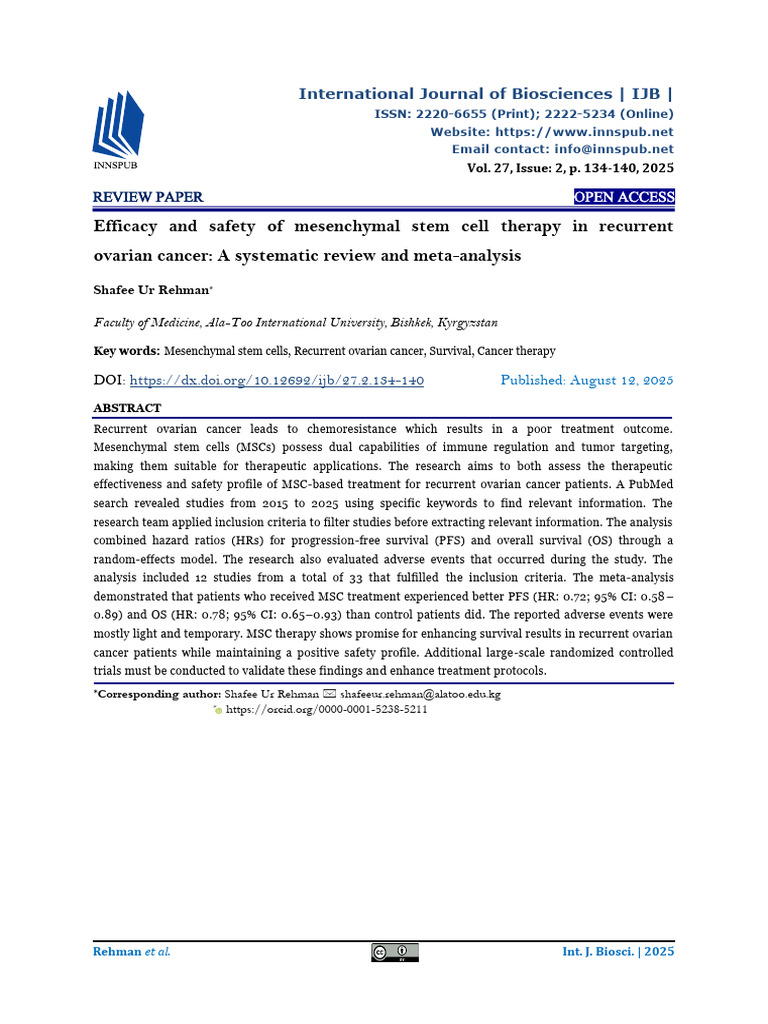 MSC Therapy for Recurrent Ovarian Cancer | PDF | Mesenchymal Stem Cell ...