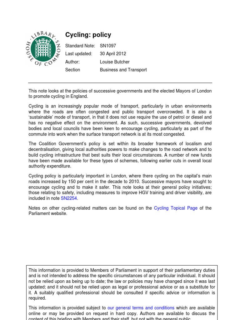 Cycling Policy in England: Overview | PDF | Cycling Infrastructure | London