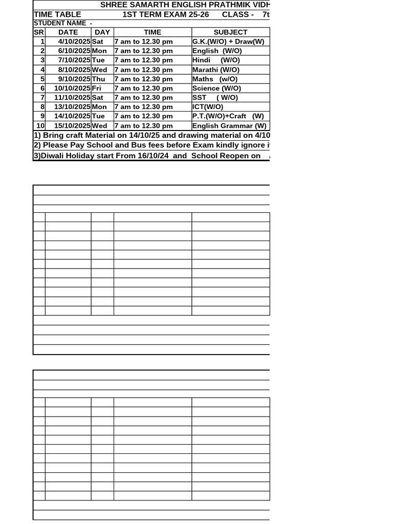7 TH Semi Time Table | PDF