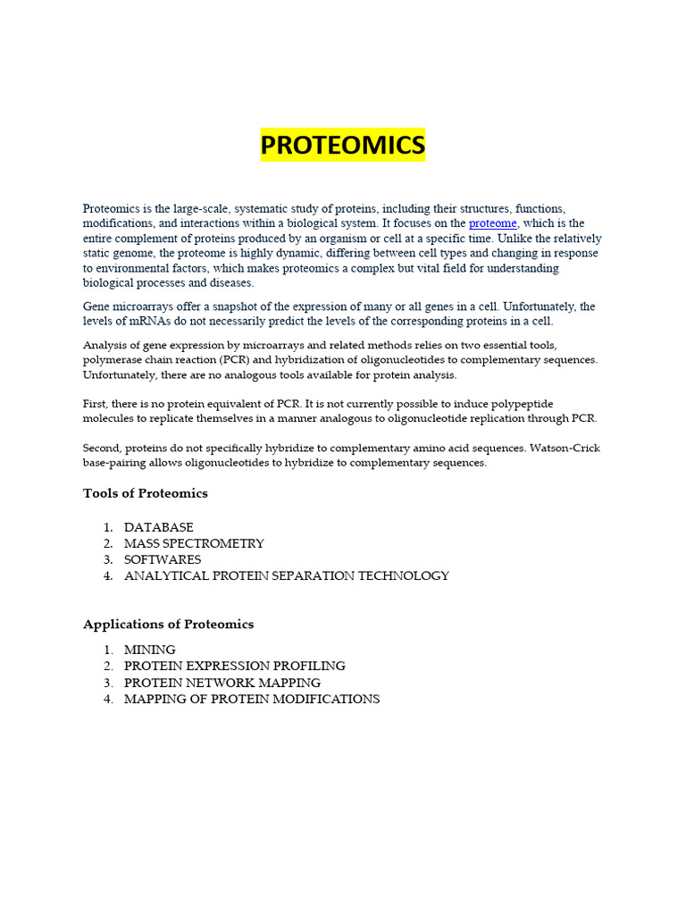 Understanding Proteomics and Its Tools | PDF | Mass Spectrometry ...