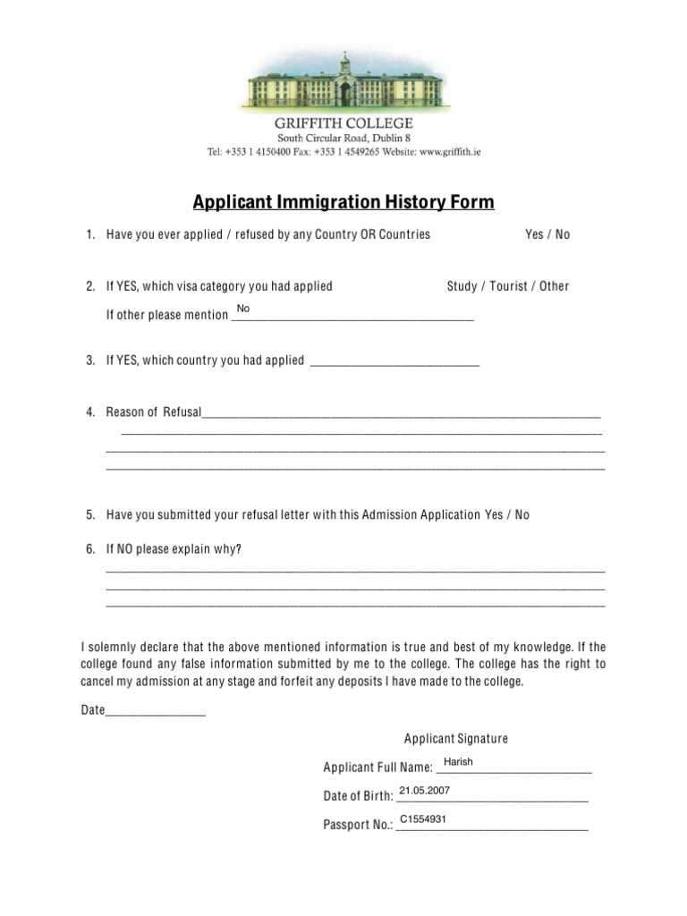 Immigration Form | PDF