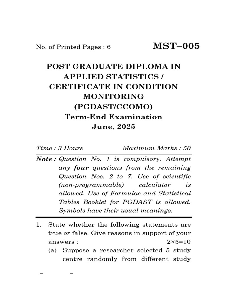 MST-005 | PDF | Sampling (Statistics) | Statistics