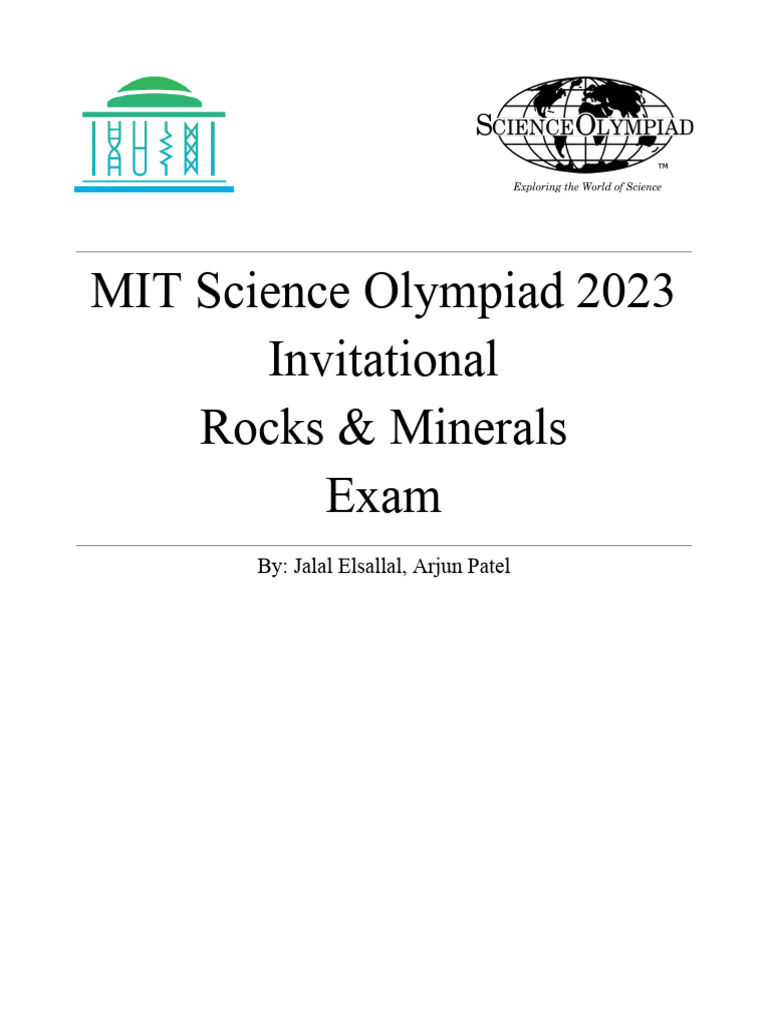 MIT Science Olympiad 2023: Rocks & Minerals Exam | PDF | Rock (Geology ...