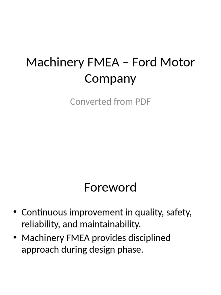 Machinery FMEA Guidelines for Ford | PDF