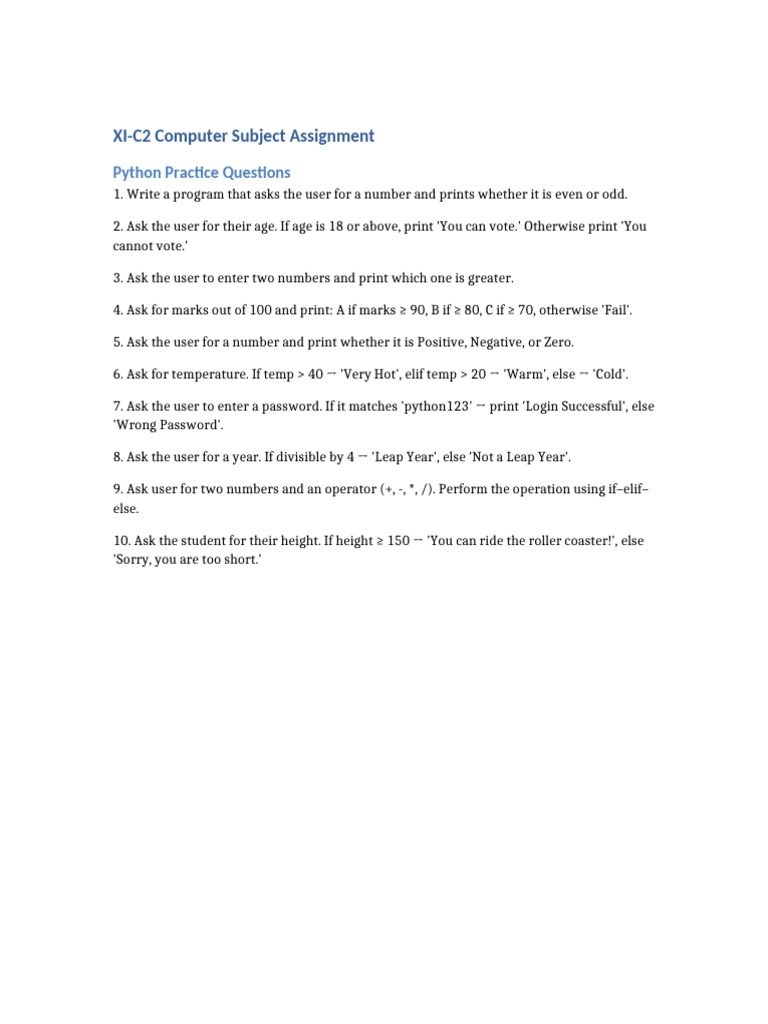 XI-C2 Computer Subject Assignment | PDF