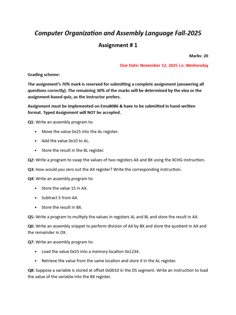 Assembly Language Assignment 2025 | PDF