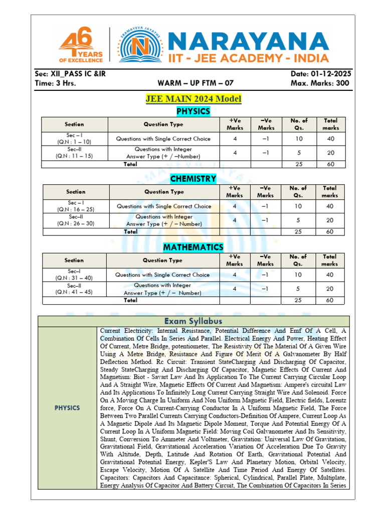 JEE Main 2024 Physics Exam Syllabus | PDF | Rotation Around A Fixed ...
