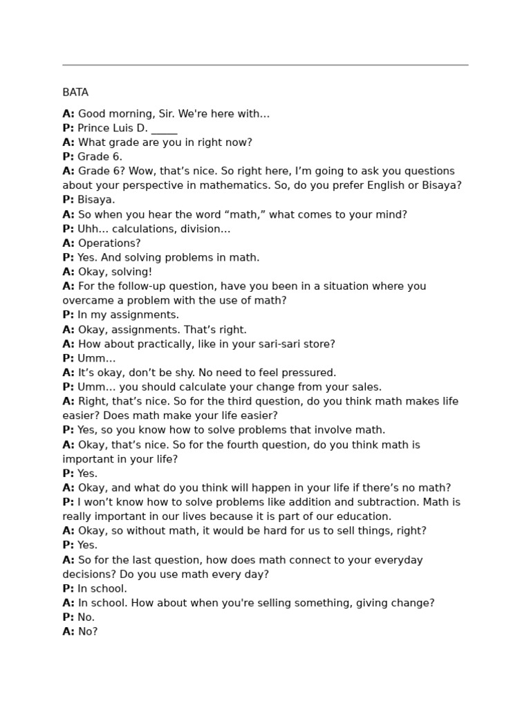 Bata Interview Transcribe | PDF | Mathematics