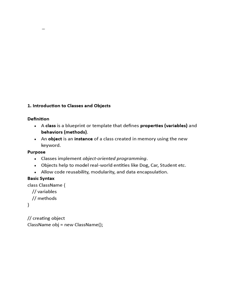 Java Classes and Objects Overview | PDF | Class (Computer Programming ...
