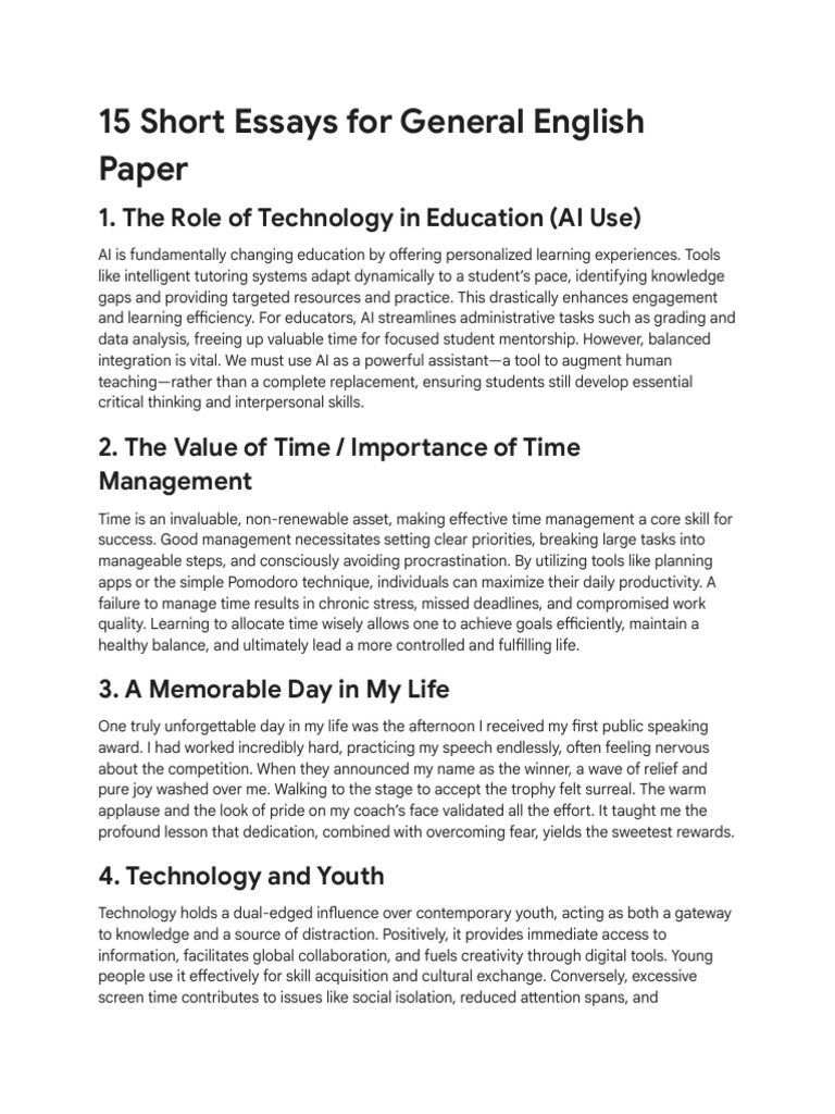 15 Essays on English Topics | PDF | Learning | Artificial Intelligence