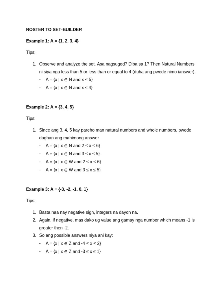 Roster to Set-Builder Notation Guide | PDF