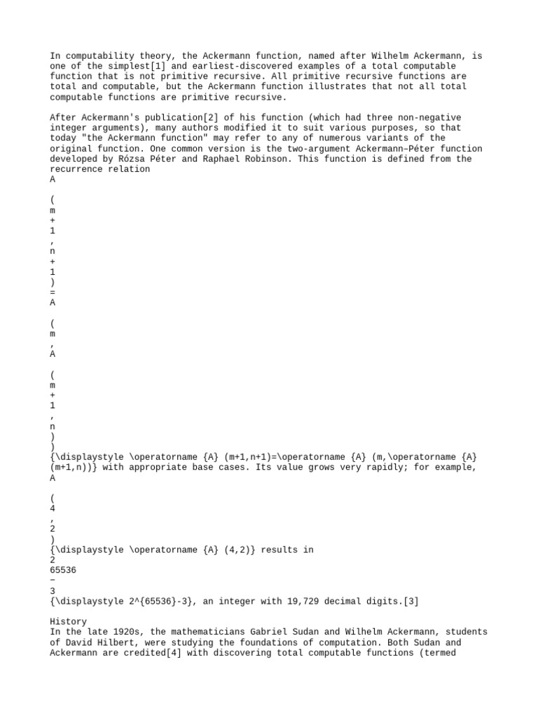Ackermann Function in Computability Theory | PDF | Mathematics ...