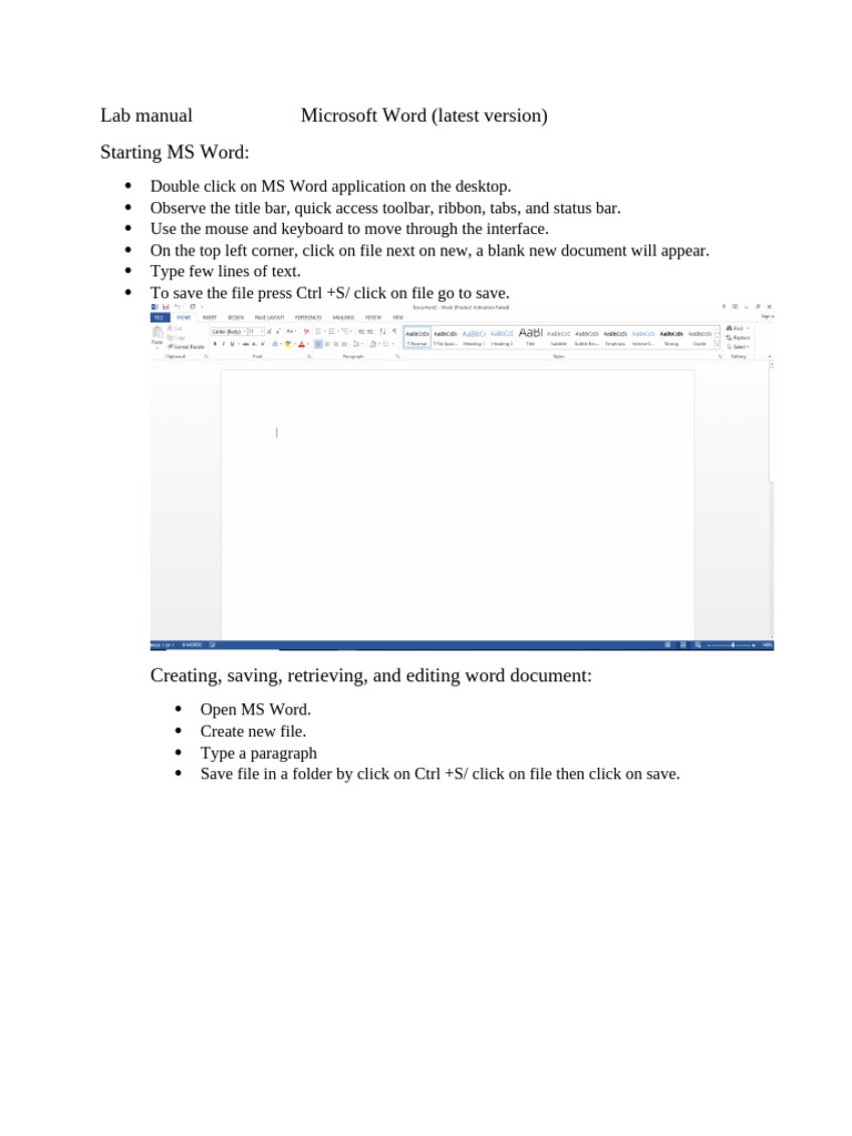 MS Word Lab Manual: Basics & Features | PDF