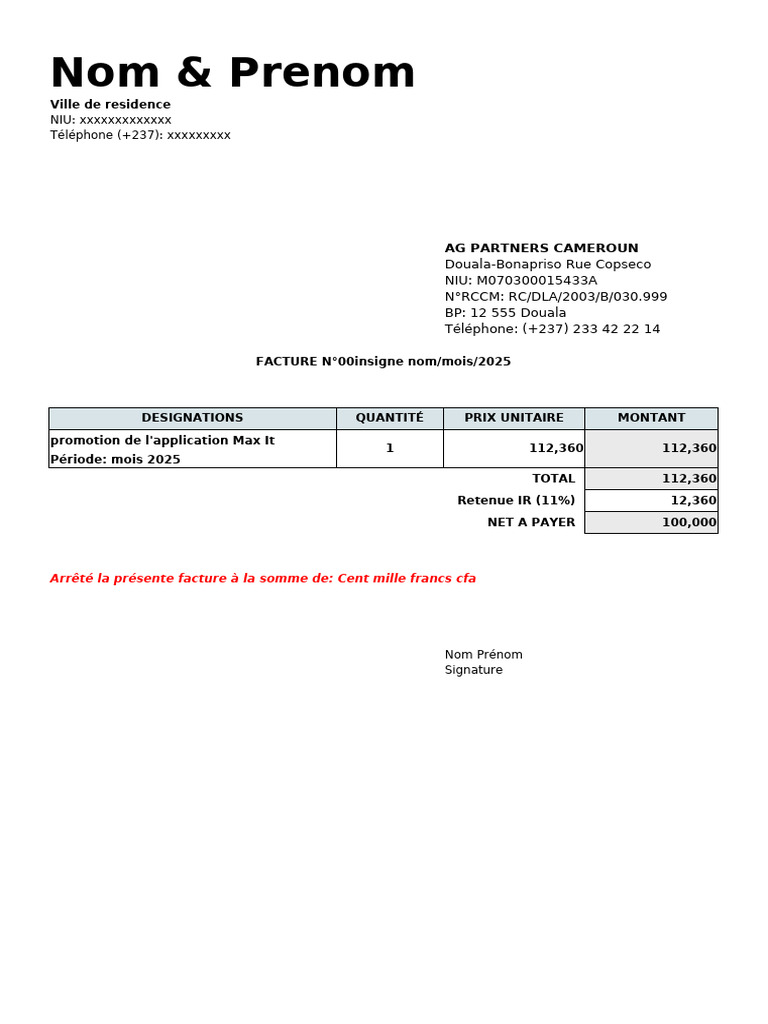 Facture CFT Sarl - Services Informatique 2025 | PDF