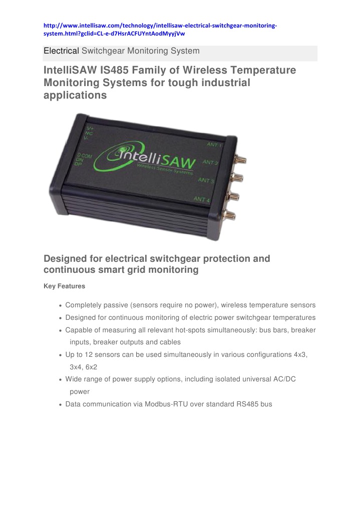 Electrical Switch Gear Monitoring System PDF Wireless Power Supply