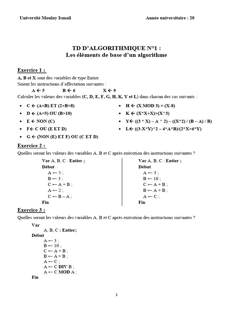 Algorithmes : Exercices de base et solutions | PDF | Taxe sur la valeur ...