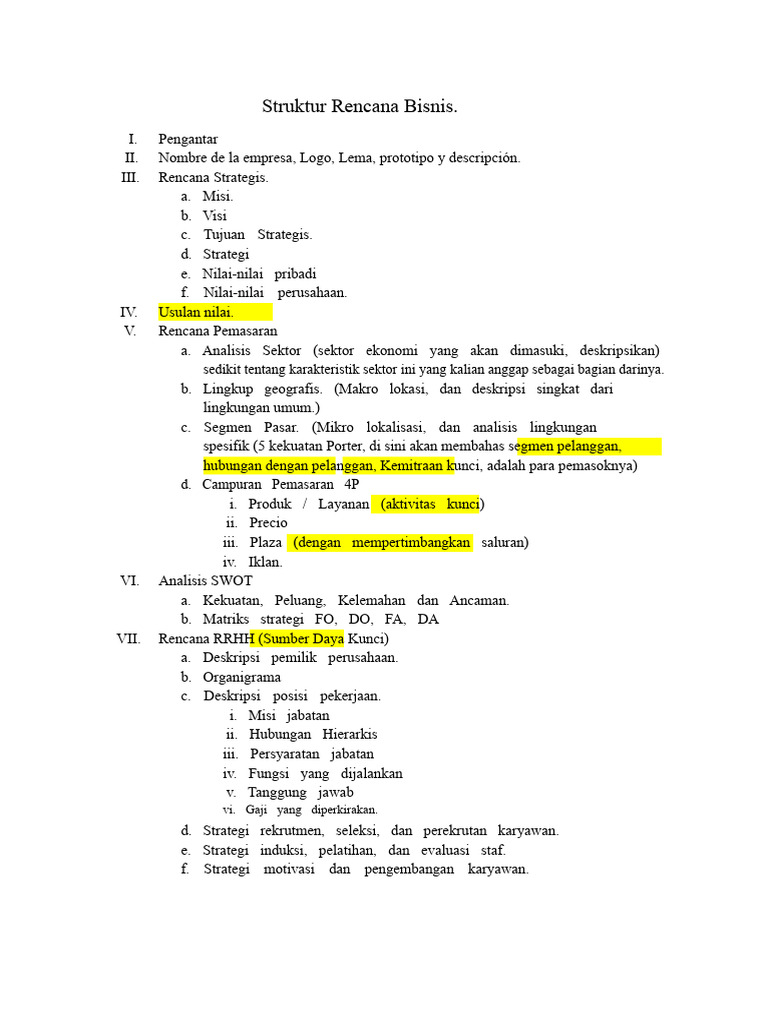 Struktur Rencana Bisnis Lengkap | PDF
