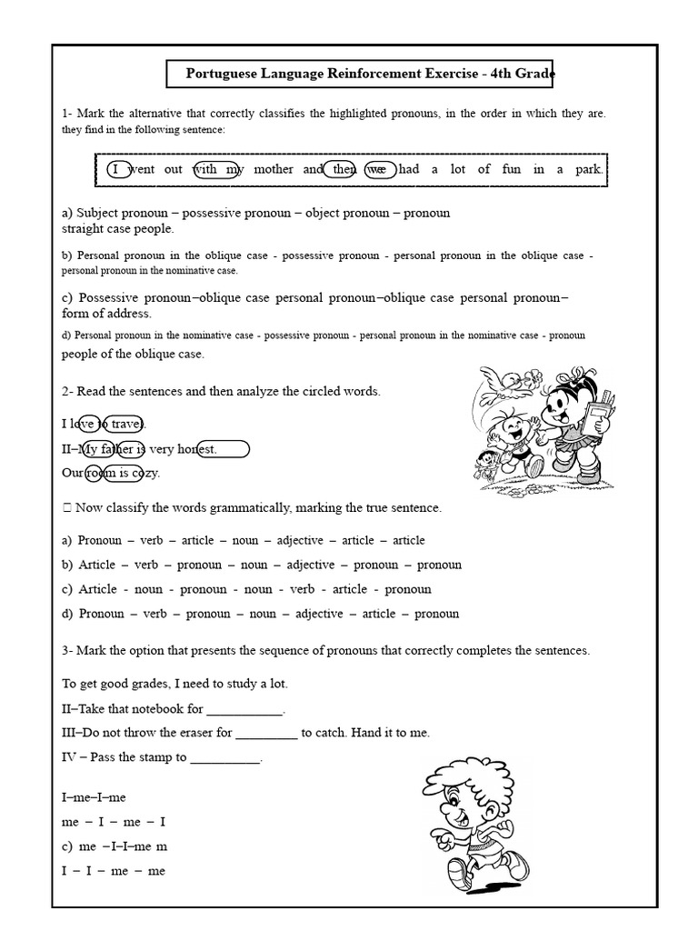 Portuguese & Math Exercises for 4th Grade | PDF | Pronoun | Noun