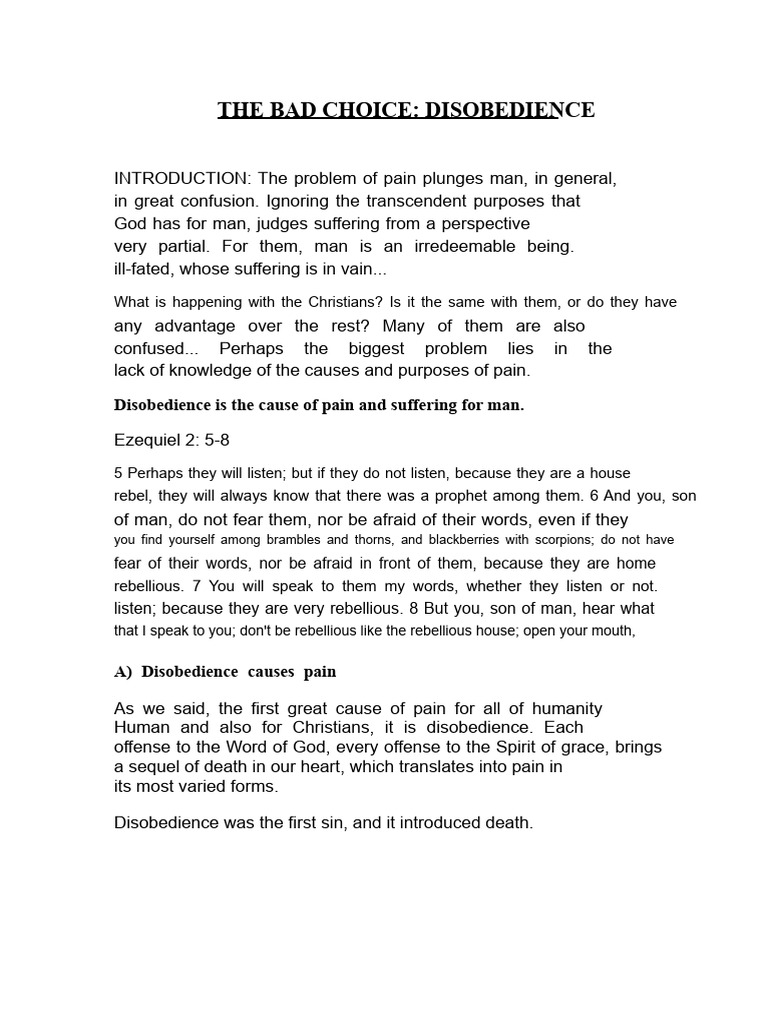 Disobedience: The Root of Human Pain | PDF | Adam | God