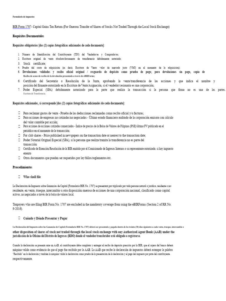 Requisitos para BIR Form 1707 y 2000-OT | PDF | Tarjeta de débito | Bolsa