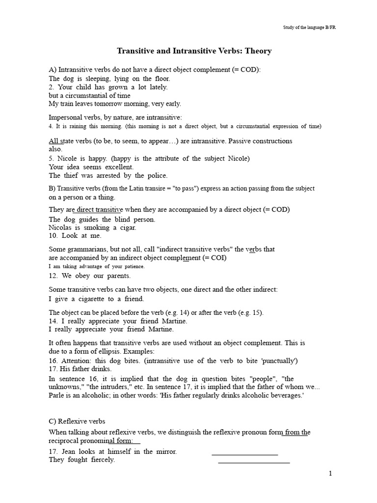 Transitive and Intransitive Verbs Explained | PDF | Ellipsis | Verb