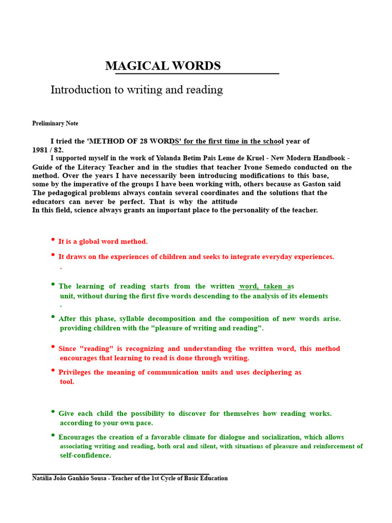 Teaching Reading with Magical Words | PDF | Literacy | Writing