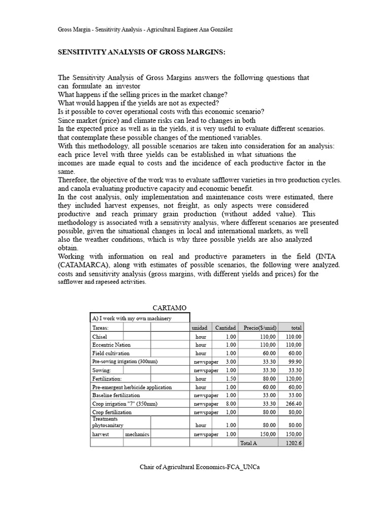Sensitivity Analysis of Gross Margins - Practical | PDF | Sensitivity ...