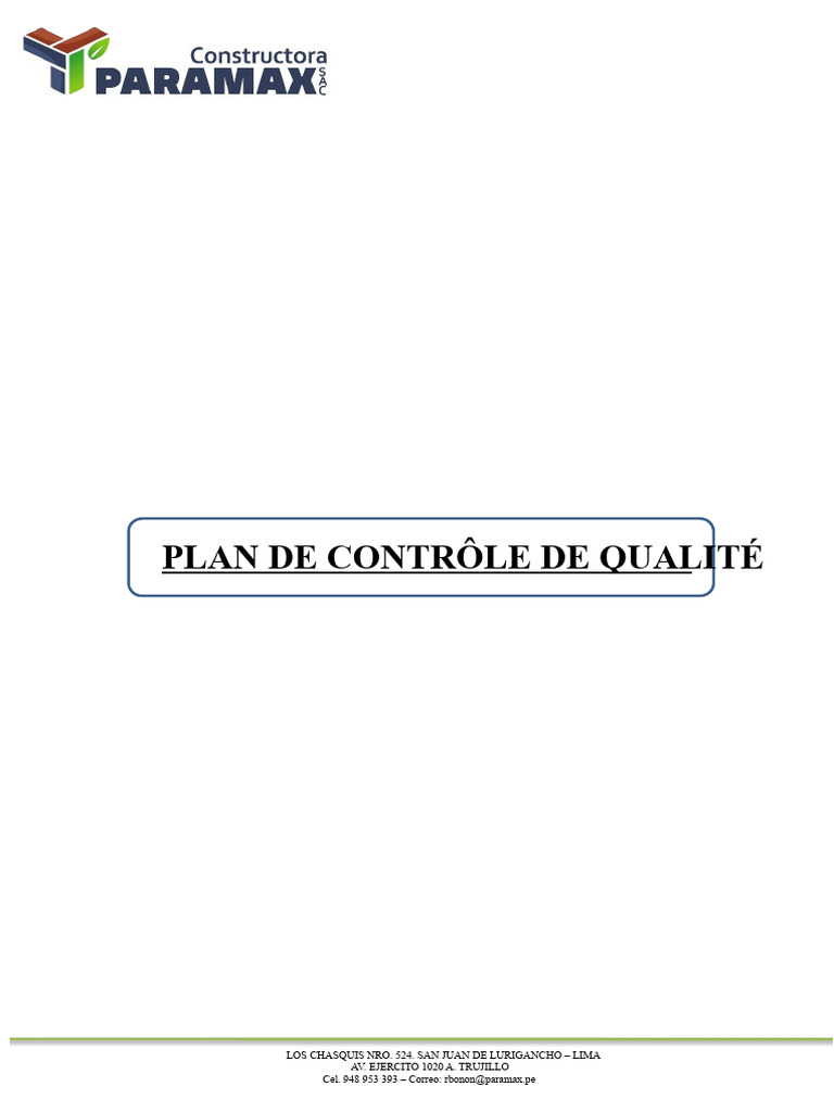 Plan de Contrôle de Qualité Paramax | PDF | Management de la qualité ...