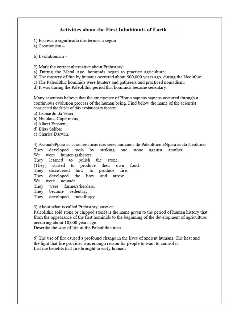 History of The First Inhabitants of The Earth | PDF | Paleolithic ...