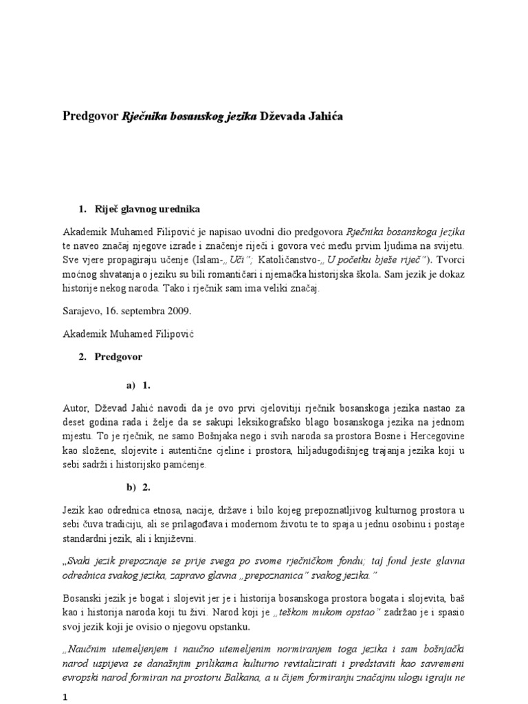 Dževad Jahić - Obrada Predgovora Novoga Rječnika Bosanskoga Jezika ...