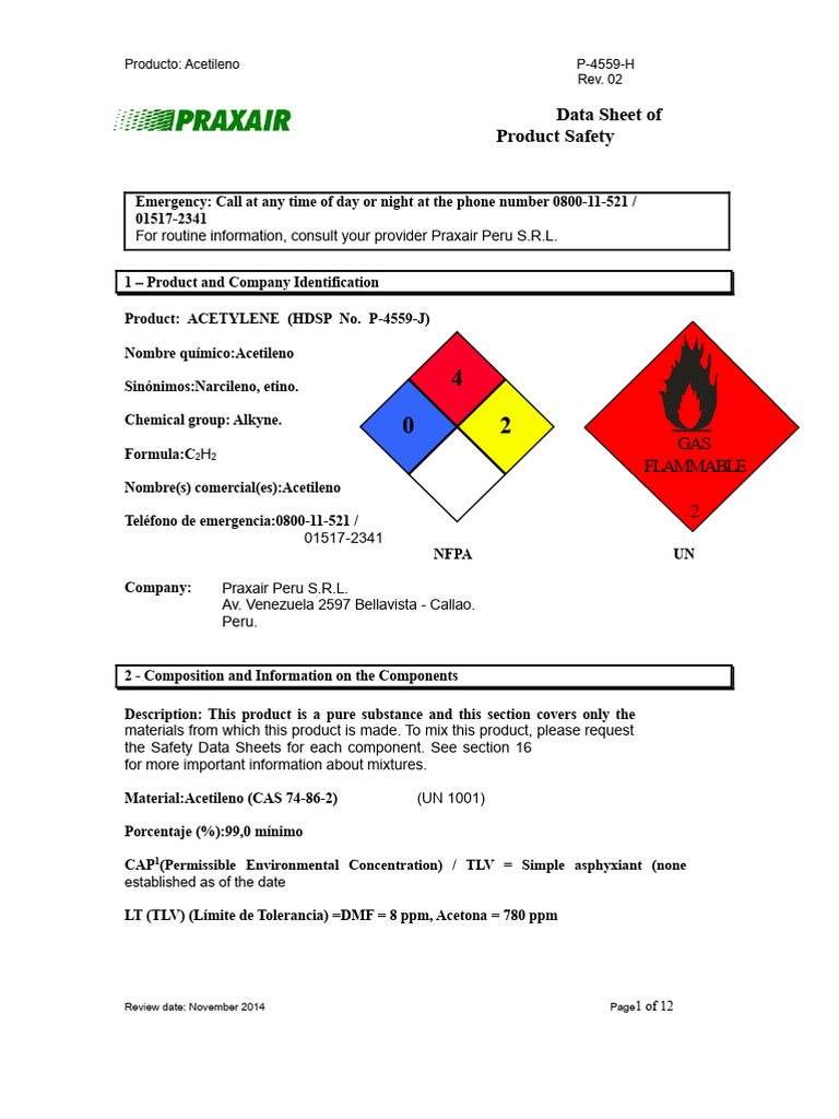 MSDS Acetylene | PDF
